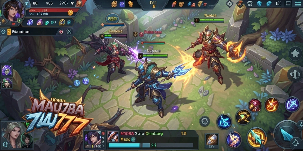 Tampilan seru gameplay MOBA di MAU777 dengan aksi pertarungan yang mendebarkan.